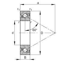 推力角接觸球軸承 7603025-2RS-TVP, 單向，接觸角 a = 60°，限制公差，兩側(cè)唇密封