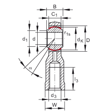 桿端軸承 GIKSR5-PS, 根據(jù) DIN ISO 12 240-4 標(biāo)準(zhǔn)，特種鋼材料，帶右旋內(nèi)螺紋，免維護(hù)