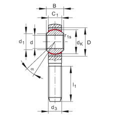 桿端軸承 GAKSR5-PS, 根據(jù) DIN ISO 12 240-4 標準，特種鋼材料，帶右旋外螺紋，免維護