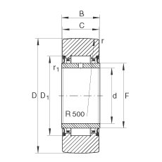 支撐型滾輪 NA2201-2RSR, 無軸向引導(dǎo)，兩側(cè)唇密封