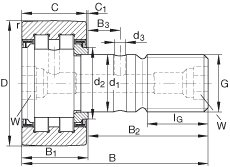 螺栓型滾輪 PWKR47-2RS, 軸向引導(dǎo)，滿裝圓柱滾子，兩側(cè)唇密封