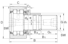 螺栓型滾輪 PWKRE40-2RS, 軸向引導(dǎo)，滿裝圓柱滾子，帶偏心擋圈，兩側(cè)唇密封