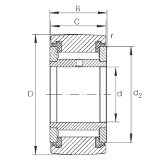 支撐型滾輪 NATV50-PP, 滿(mǎn)裝滾針，軸向引導(dǎo)，兩側(cè)用推力滑動(dòng)墊圈