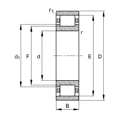 圓柱滾子軸承 N238-E-M1, 根據(jù) DIN 5412-1 標(biāo)準(zhǔn)的主要尺寸, 非定位軸承, 可分離, 帶保持架