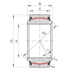 關(guān)節(jié)軸承 GE240-UK-2RS, 根據(jù) DIN ISO 12 240-1 標(biāo)準(zhǔn), 免維護(hù)，兩側(cè)唇密封