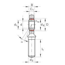 桿端軸承 GAL17-UK, 根據(jù) DIN ISO 12 240-4 標(biāo)準(zhǔn)，帶左旋外螺紋，需維護