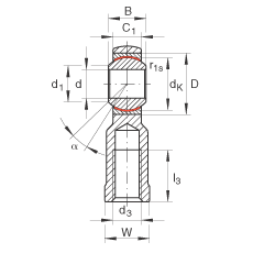 桿端軸承 GIKR20-PW, 根據(jù) DIN ISO 12 240-4 標(biāo)準(zhǔn)，帶右旋內(nèi)螺紋，需維護(hù)