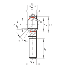 桿端軸承 GAKR5-PW, 根據(jù) DIN ISO 12 240-4 標(biāo)準(zhǔn)，帶右旋外螺紋，需維護(hù)