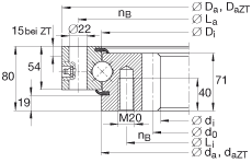 四點接觸球軸承 VSI251055-N, 標(biāo)準(zhǔn)系列 25， 內(nèi)部的齒輪齒，兩側(cè)唇密封