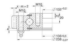 四點接觸球軸承 VA140188-V, 有外齒，兩側唇密封