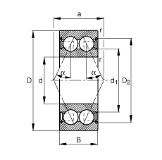 角接觸球軸承 3200-B-2Z-TVH, 根據(jù) DIN 628-3 標(biāo)準(zhǔn)的主要尺寸，雙列，兩側(cè)間隙密封，接觸角 α = 25°