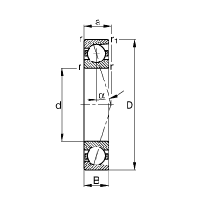 主軸軸承 B71932-C-T-P4S, 調(diào)節(jié)，成對(duì)安裝，接觸角 α = 15°，限制公差