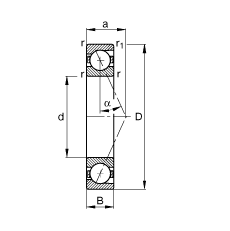 主軸軸承 B7032-E-T-P4S, 調(diào)節(jié)，成對(duì)或單元安裝，接觸角 α = 25°，限制公差