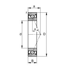 主軸軸承 HSS71908-E-T-P4S, 調(diào)節(jié)，成對安裝，接觸角 α = 25°，兩側(cè)唇密封，非接觸，限制公差