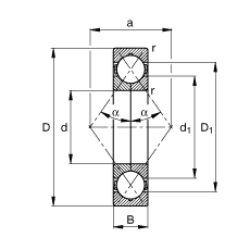 四點接觸球軸承 QJ314-MPA, 根據 DIN 628-4 標準的主要尺寸, 可分離, 剖分內圈