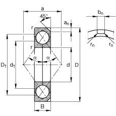 四點接觸球軸承 QJ221-N2-MPA, 根據 DIN 628-4 的主要尺寸， 可以拆卸，剖分內圈，帶兩個止動槽