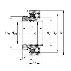 自調(diào)心球軸承 2207-K-2RS-TVH-C3 + H307, 根據(jù) DIN 630 和 DIN 5415 標(biāo)準(zhǔn)的主要尺寸, 帶錐孔和緊定套，兩側(cè)唇密封