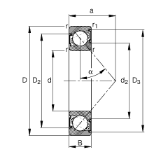 角接觸球軸承 7005-B-2RS-TVP, 接觸角 α = 40°, 兩側(cè)唇密封