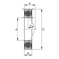 主軸軸承 HCB7017-E-2RSD-T-P4S, 調(diào)節(jié)，成對或單元安裝，接觸角 α = 25°，陶瓷球，兩側(cè)唇密封，非接觸，限制公差