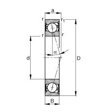 主軸軸承 B7014-C-2RSD-T-P4S, 調(diào)節(jié)，成對安裝，接觸角 α = 15°，兩側唇密封，非接觸，加嚴公差