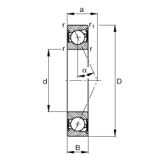 主軸軸承 B7206-E-2RSD-T-P4S, 調(diào)節(jié)，成對(duì)安裝，接觸角 α = 25°，兩側(cè)唇密封，非接觸，限制公差