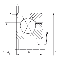 薄截面軸承 CSXAA010-TN, 四點接觸球軸承，類型X，帶彈性塑料保持架（聚酰胺），運行溫度 -30°C 到 +120°C