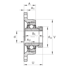 軸承座單元 LCJT50-N, 帶兩個(gè)螺栓孔的法蘭的軸承座單元，鑄鐵， 偏心鎖圈， L型密封，適合溫度從 -40°C 到 +180°C