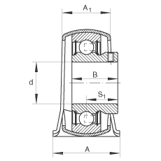 直立式軸承座單元 PBY20, 鋼板軸承座，內(nèi)圈帶平頭螺釘?shù)耐馇蛎媲蜉S承，P 型密封