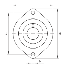 軸承座單元 FLCTE17, 帶兩個螺栓孔的法蘭的軸承座單元，鑄鐵， 偏心鎖圈， P 型密封，無再潤滑結(jié)構(gòu)