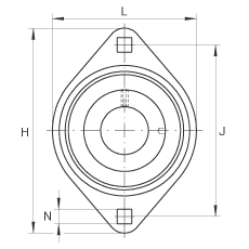 軸承座單元 RATY17, 帶兩個(gè)螺栓孔的法蘭的軸承座單元，鋼板， 內(nèi)圈帶平頭螺釘， P型密封