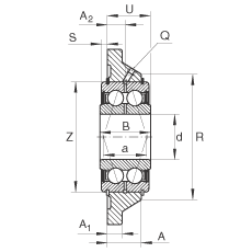 軸承座單元 PCCJ35, 帶四個螺栓孔的法蘭的軸承座單元，鑄鐵，雙列角接觸球軸承，P 型密封