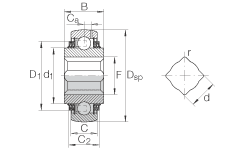 外球面球軸承 GVK100-208-KTT-B-AS2/V, 球面外圈，帶方孔內(nèi)圈，兩側(cè) T 型密封