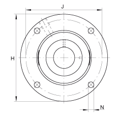 軸承座單元 RMEO80, 帶四個螺栓孔的法蘭的軸承座單元，鑄鐵，定心凸出物，偏心鎖圈，系列 63，R密封