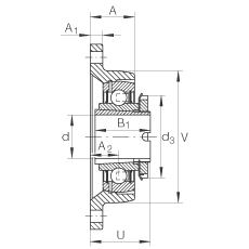 軸承座單元 RCJTA20-N, 帶兩個(gè)螺栓孔的法蘭的軸承座單元，鑄鐵，緊定套，R 型密封