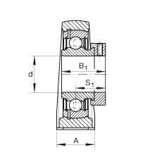 直立式軸承座單元 PAK35, 鑄鐵軸承座，外球面球軸承，根據(jù) ABMA 15 - 1991, ABMA 14 - 1991, ISO3228 帶有偏心緊定環(huán)