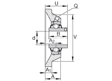 軸承座單元 RCJY2-7/16, 四角法蘭軸承座單元，鑄鐵，根據(jù) ABMA 15 - 1991, ABMA 14 - 1991 內(nèi)圈帶有平頭螺栓，R型密封， ISO3228，英制