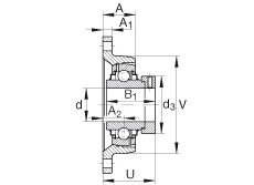 軸承座單元 RCJT2-7/16, 對(duì)角法蘭軸承座單元，鑄鐵，根據(jù) ABMA 15 - 1991, ABMA 14 - 1991, ISO3228 帶有偏心緊定環(huán)，R型密封，英制