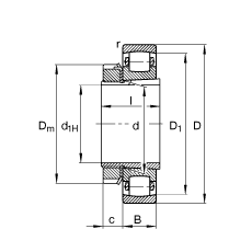 鼓形滾子軸承 20318-K-MB-C3 + H318, 根據(jù) DIN 635 和 DIN 5415 標(biāo)準(zhǔn)的主要尺寸, 帶錐孔和緊定套