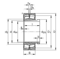 調(diào)心滾子軸承 22309-E1-K + AH2309, 根據(jù) DIN 635-2 標(biāo)準(zhǔn)的主要尺寸, 帶錐孔和退卸套