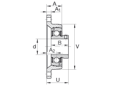 軸承座單元 PCJTY3/4, 對(duì)角法蘭軸承座單元，鑄鐵，根據(jù) ABMA 15 - 1991, ABMA 14 - 1991, ISO3228 內(nèi)圈帶有平頭螺栓，P型密封，英制